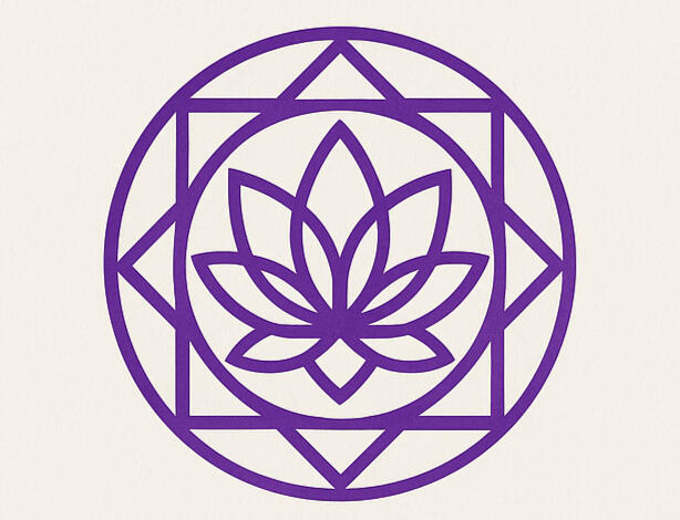 Maharani yoga Logo: lotus within yantra in circle